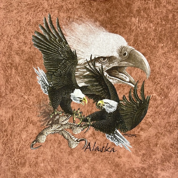 Vintage 90s Polar Graphics Alaska Eagles Stone Washed T-shirt - Picture 2 of 5